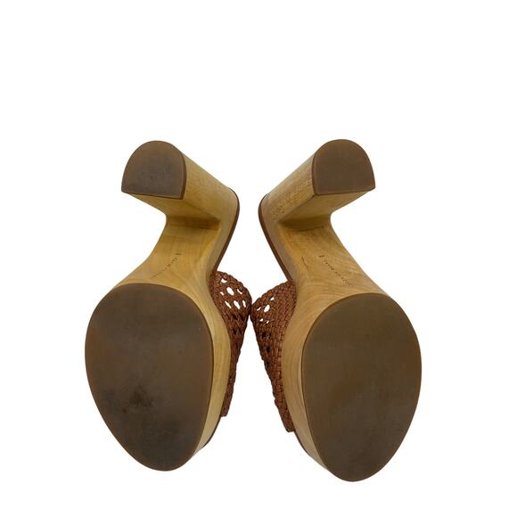 Veronica Beard 'Guadalupe' Brown Woven Leather Wooden-Heel Mules Size 6 - Picture 7 of 7